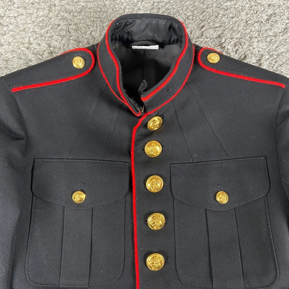 DSCP USMC Coat Mens 36S Black Military Uniform Crown Clothing Co Gold Buttons